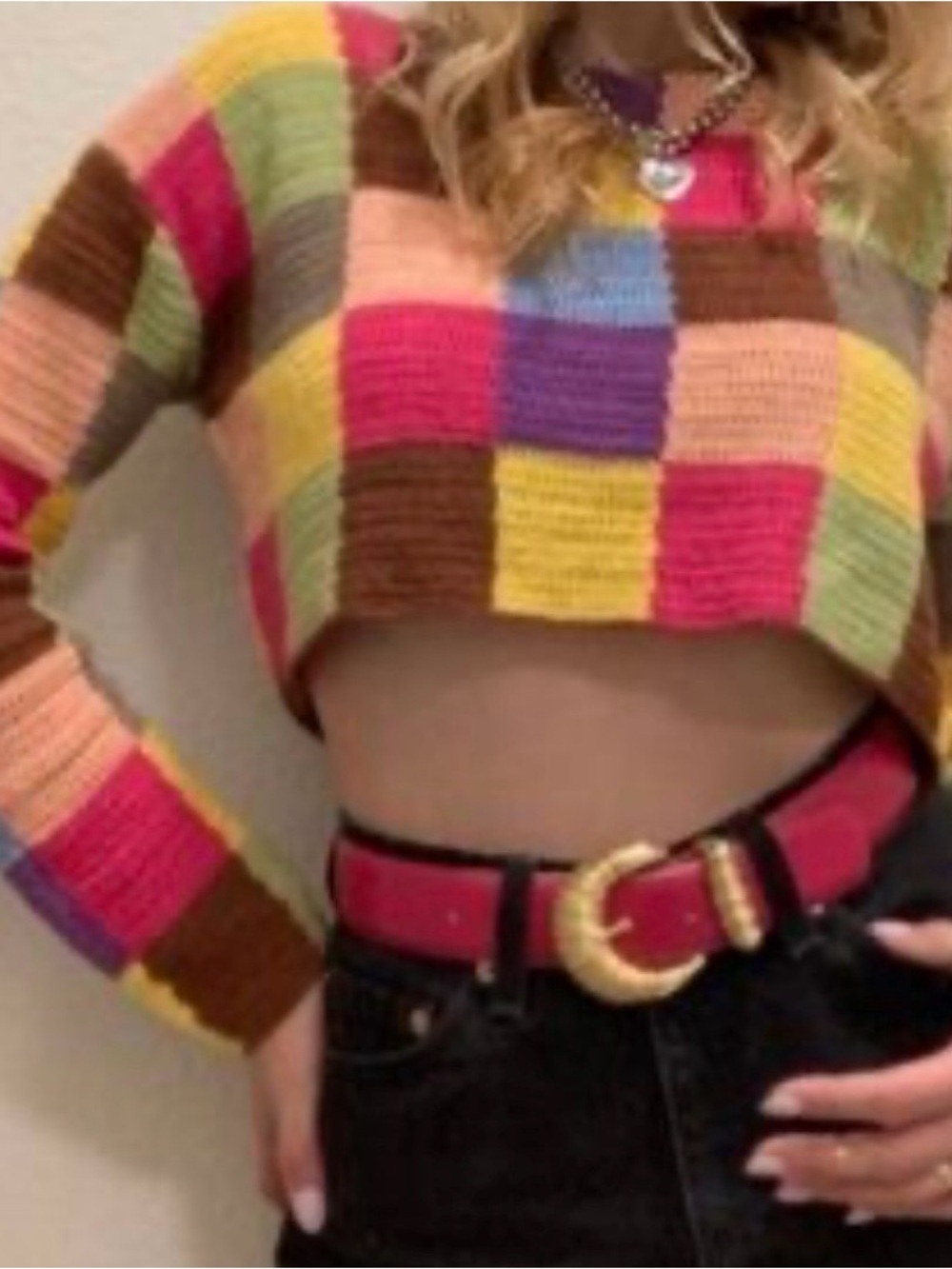 Colorblock Crochet Crop Sweater - Multicolor - Picture 6 of 6